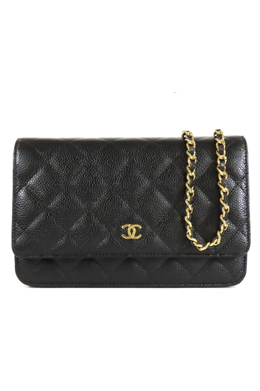 Chanel Chain Wallet Black Gold Caviar Leather Shoulder Bag